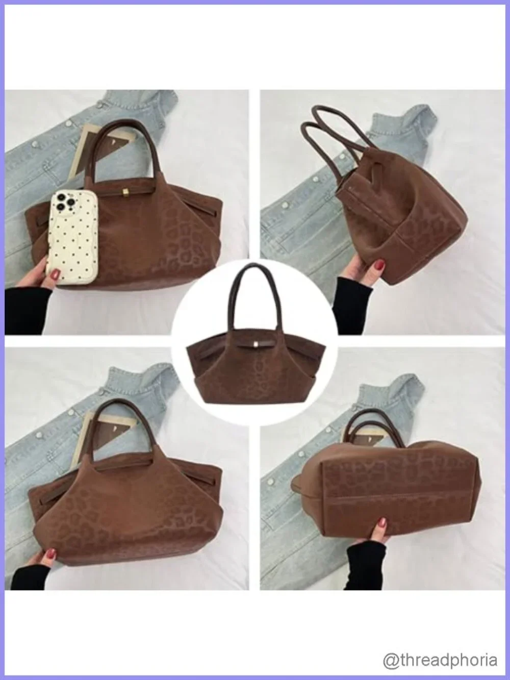 Faux Suede Tote Bag Women Leopard Print Hobo Handbag Shoulder Bag Work Travel